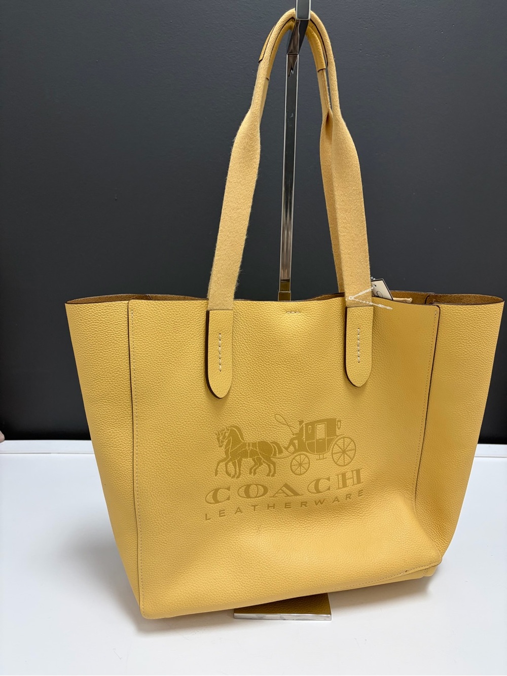 Coach Butter Yellow Leather Tote Bag with Signature Carriage